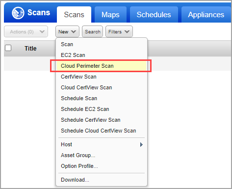New Scan option on Scans tab